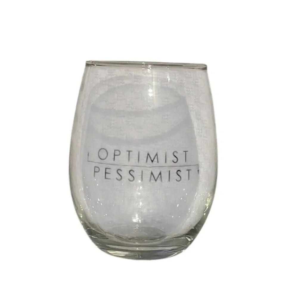 Optimist Pessimist Stemless Wine Glasses (2) Brunch Breakfast‎ Mimosas Glass